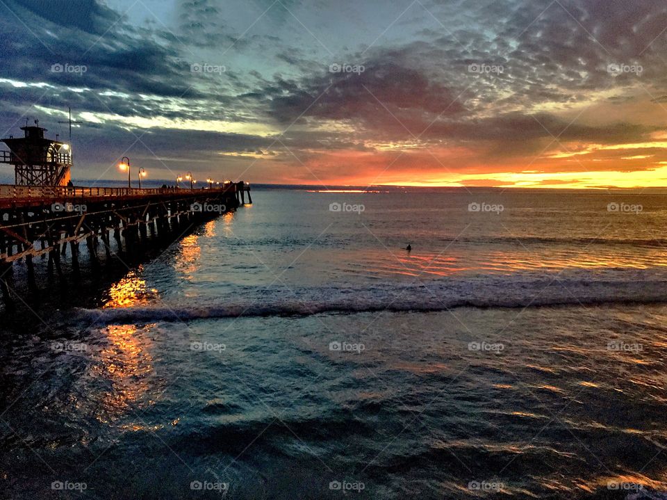 Foap Mission Sunsets, Sunrises and the Moon! Lone Surfer at Sunset By The Pier!