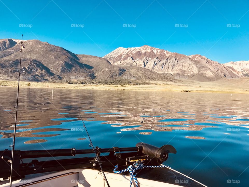 Boat fishing at Lake Crowley in California.  A beautiful lake year round to fish at. 
