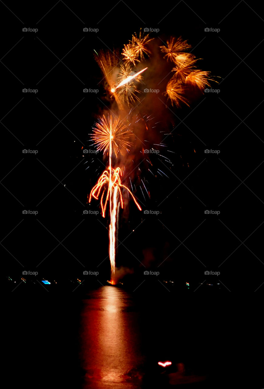 Here, over the Gulf of Mexico, a barrage of missiles designed to explode in a controlled way explode with brilliant red, orange, yellow, green, blue and purple colors! Thousands of people across the United States will be celebrating Independence Day on July 4th by attending firework displays!