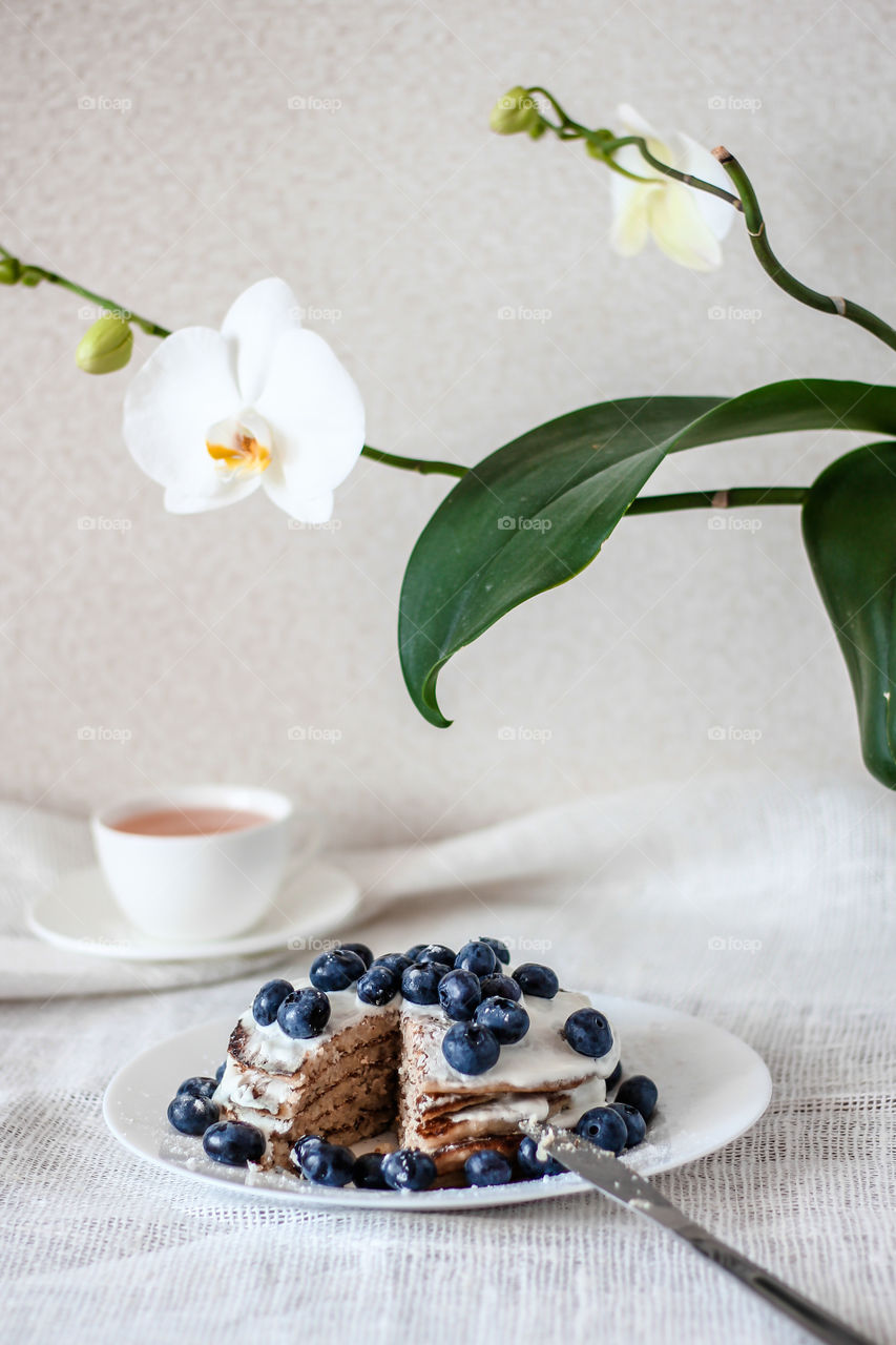 Healthy tasty breakfast on table