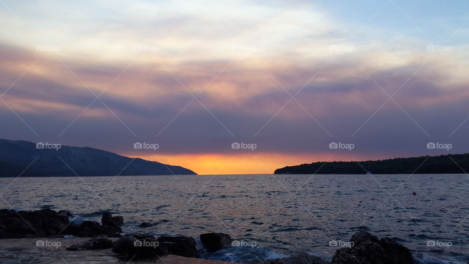 fiery sunset on hvar island