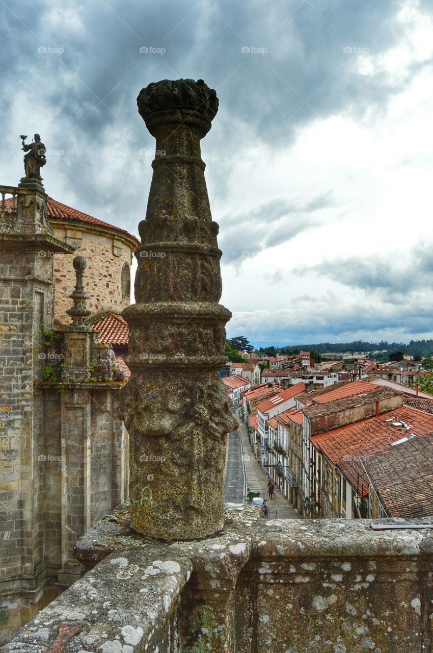 View (Santiago de Compostela). View of Huertas Street and San Frutuoso church from the terrace at Hostal dos Reis Católicos, Santiago de Compostela