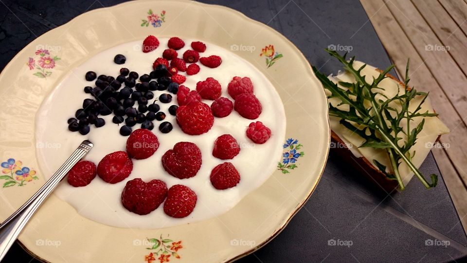 youghurt  with  berries from my garden