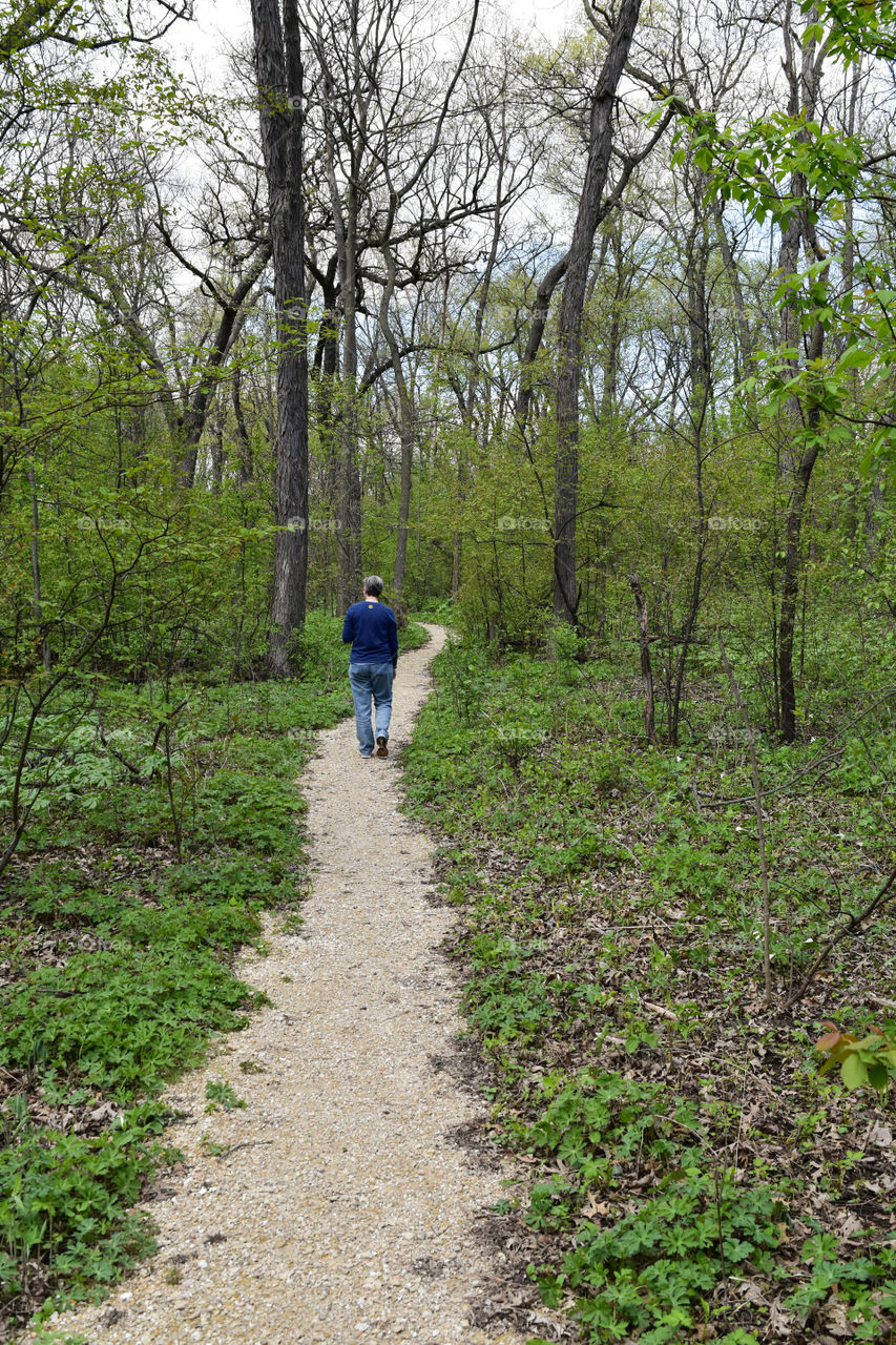 Woman walking on a path in the woods