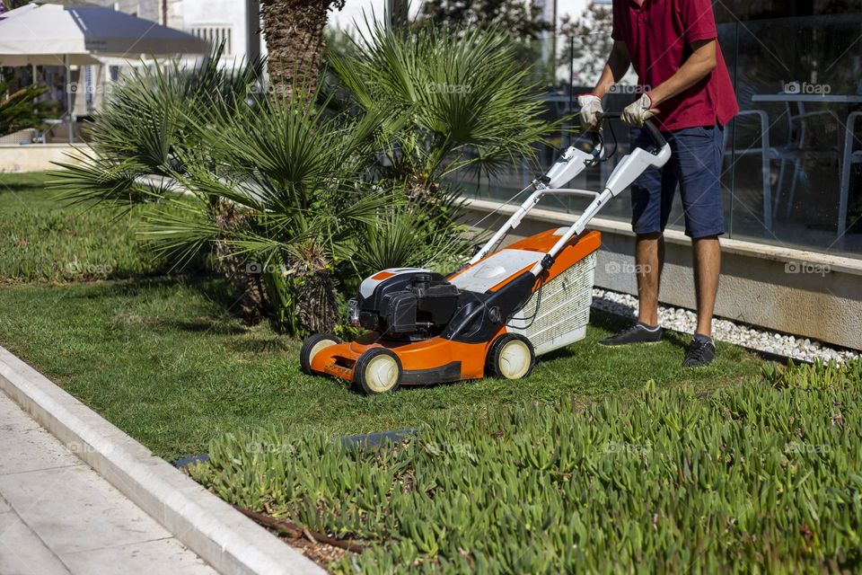 Man trimming the grass 