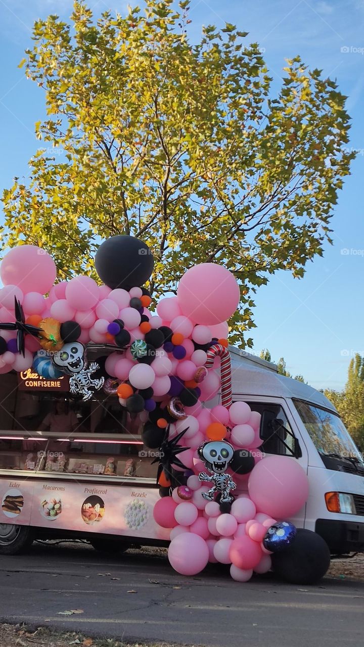 caravan decorated for Halloween