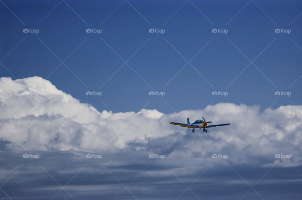 sky blue white airplane by deemar
