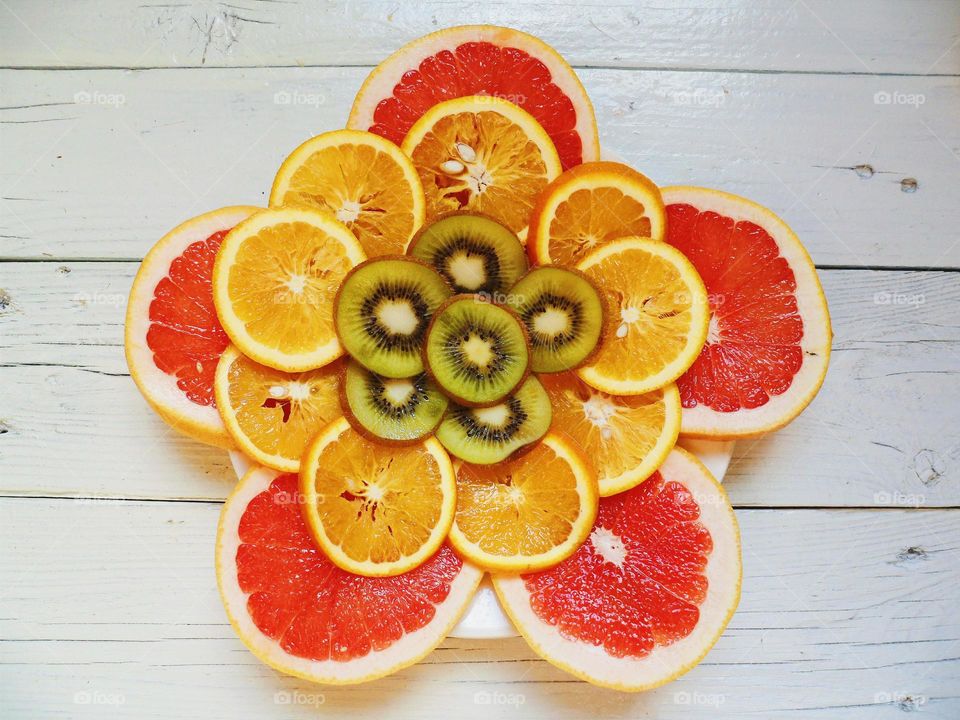 High angle view of citrus fruit and grapefruite