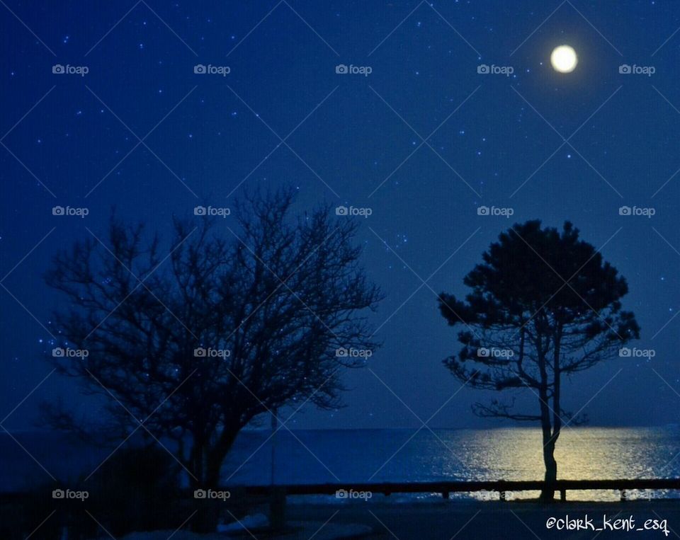 Full moon over the Atlantic Ocean