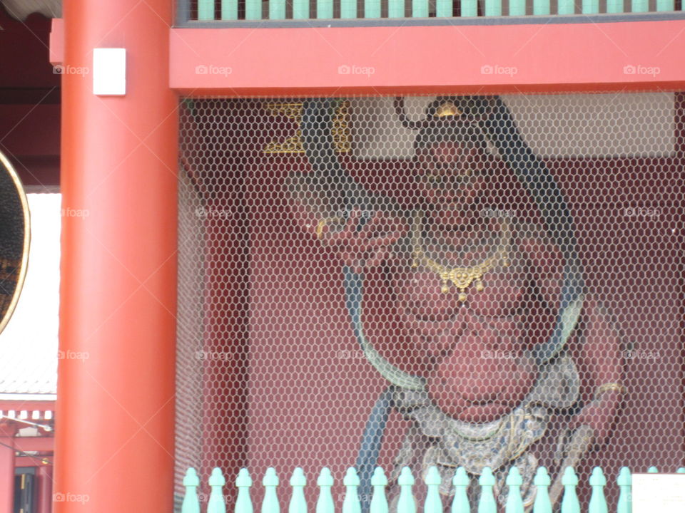 Asakusa Kannon, Tokyo, Japan.  Ancient Shrine and Buddhist Temple Protector Deity. Kaminarimon before Sensoji.