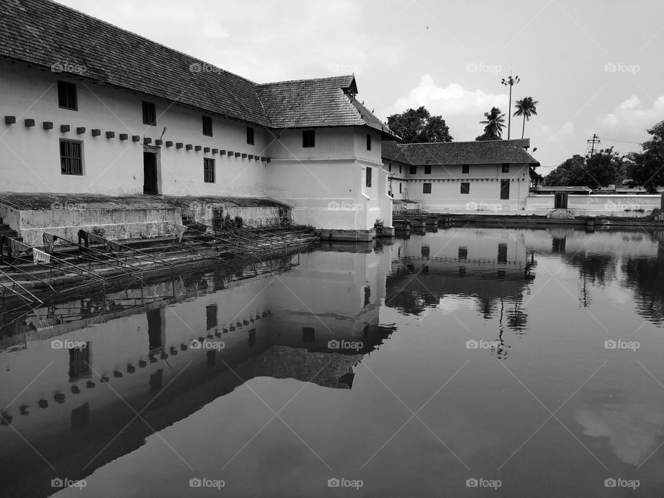 Structures near a temple ponds from India