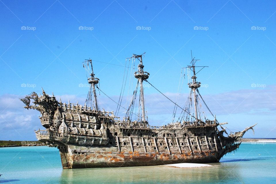 Old rustic ship on coast
