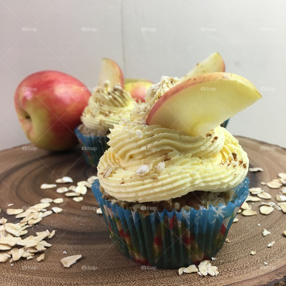 Close-up of cupcake with apple slice