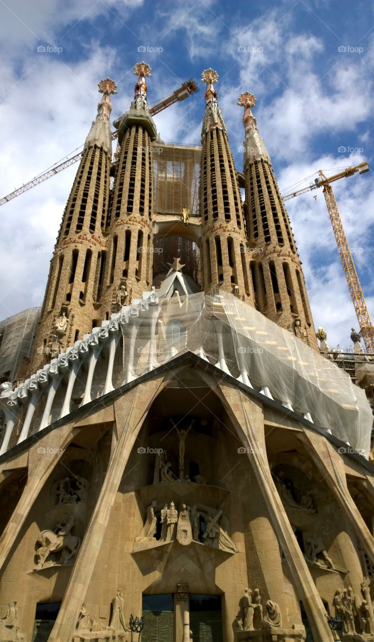 Sagrada Familia in Barcelona. View of Sagrada Familia in Barcelona, Spain. Basilica and Expiatory Church designed by Gaudi is still under construction