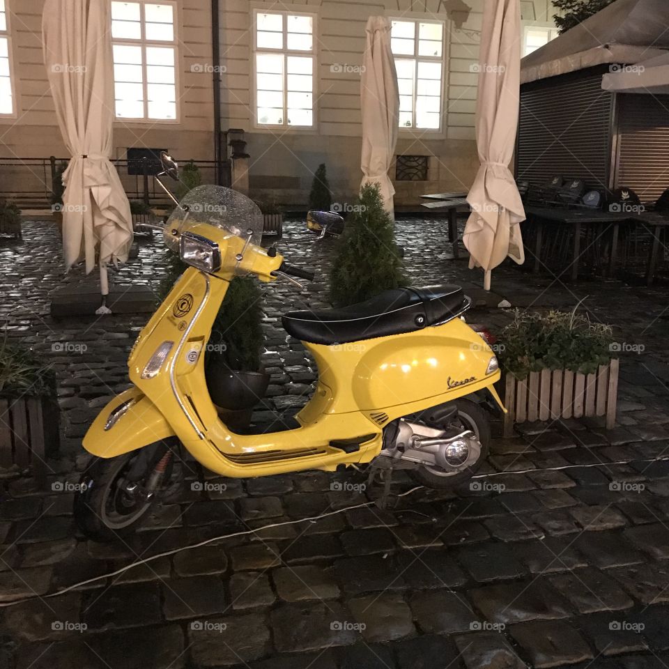 Yellow Scooter at Night