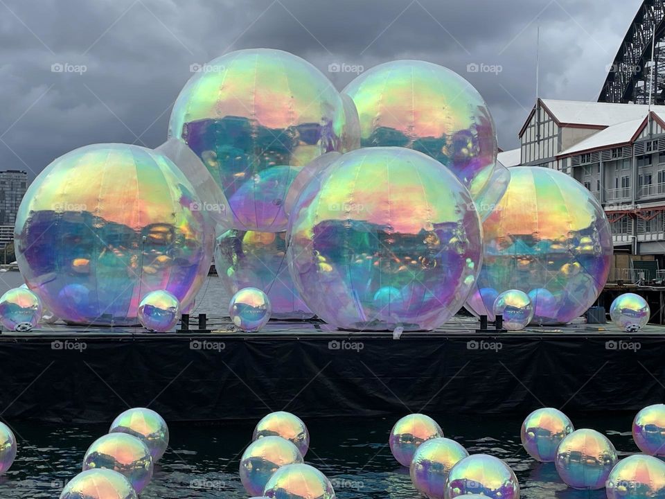 Giant iridescent balls, Vivd in the daylight