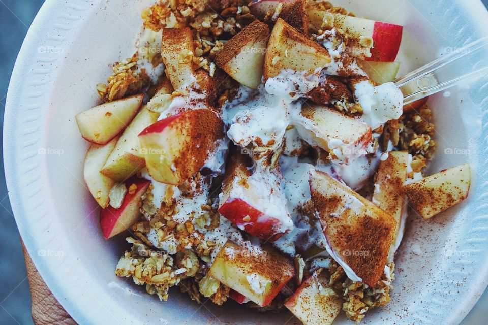 Morning yogurt bowl. Greek yogurt, peanut butter, apples. 