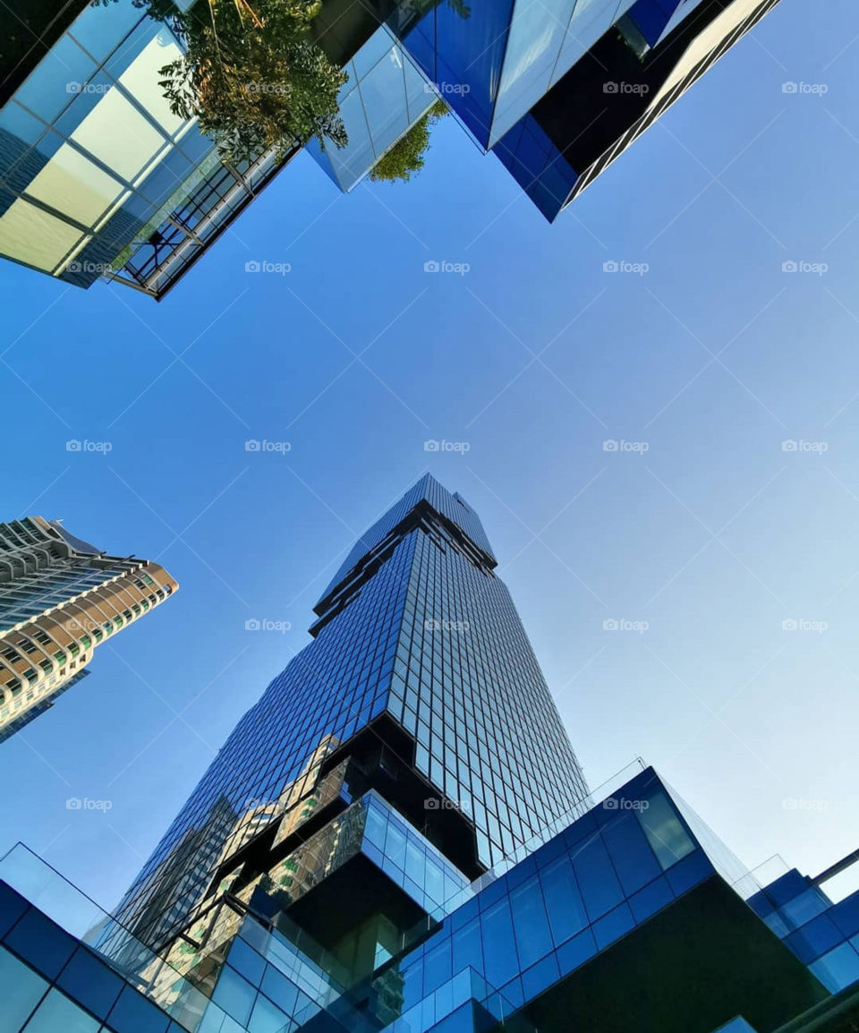 Looking straight up at Mahanakhon Tower from the base. In my opinion, Mahanakhon Tower is one of the most beautiful buildings in the world.