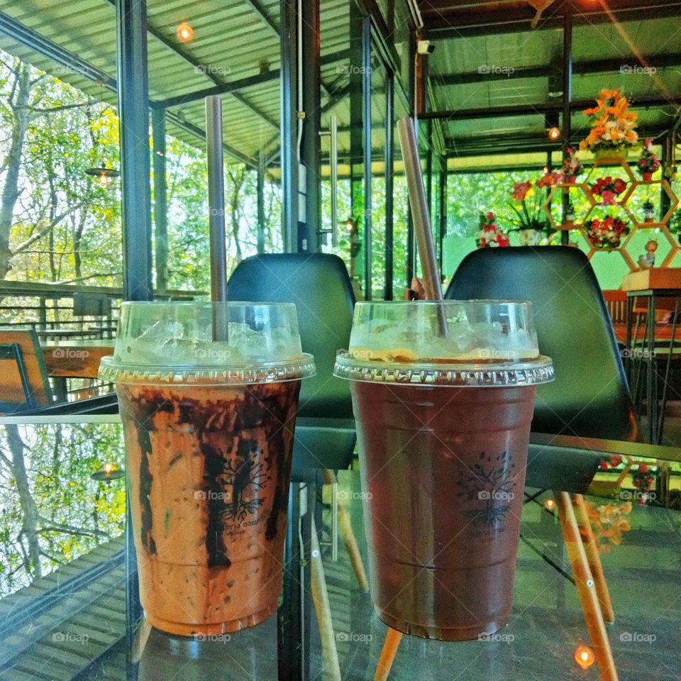 Cold drinks in the cafe.