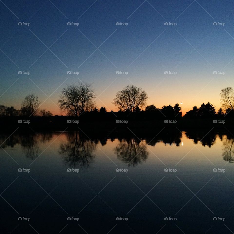 Dawn, Reflection, Lake, Sunset, No Person
