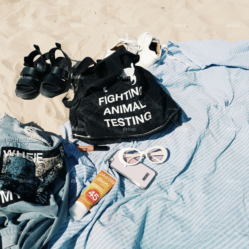 flatlay on the sand, beach life, summer time