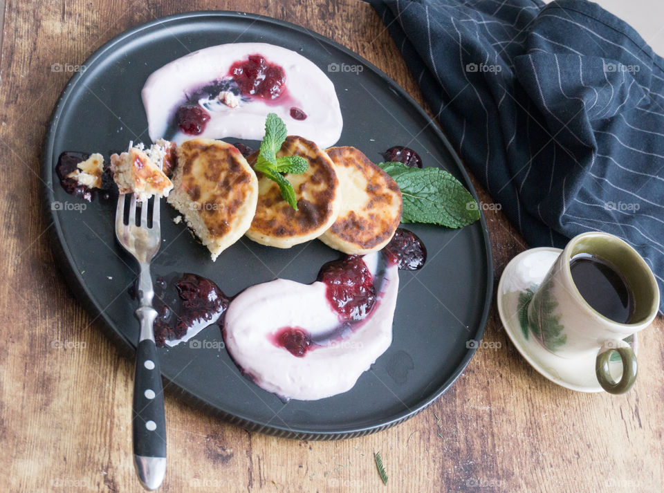 cheesecake breakfast with a cup of coffee