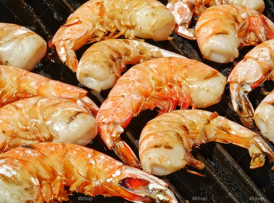 Shrimp On The Barbecue. Freshly Caught Shrimp Grilling On A Barbecue
