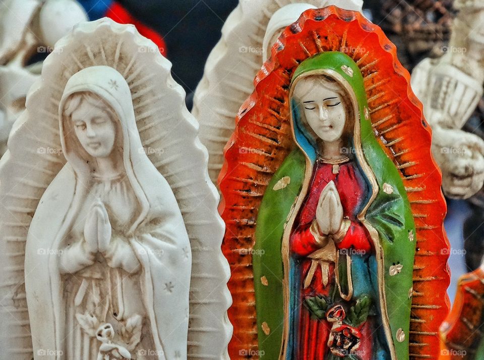 Statue Of The Virgin Mary. Sacred Catholic Statuary Of The Virgin Mary In Mexico
