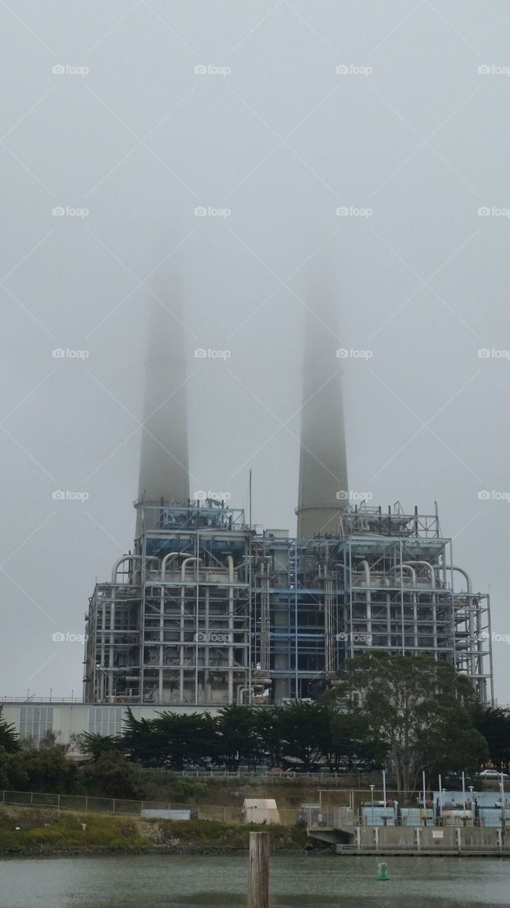 power plant. Moss Landing,  CA power plant on a foggy day