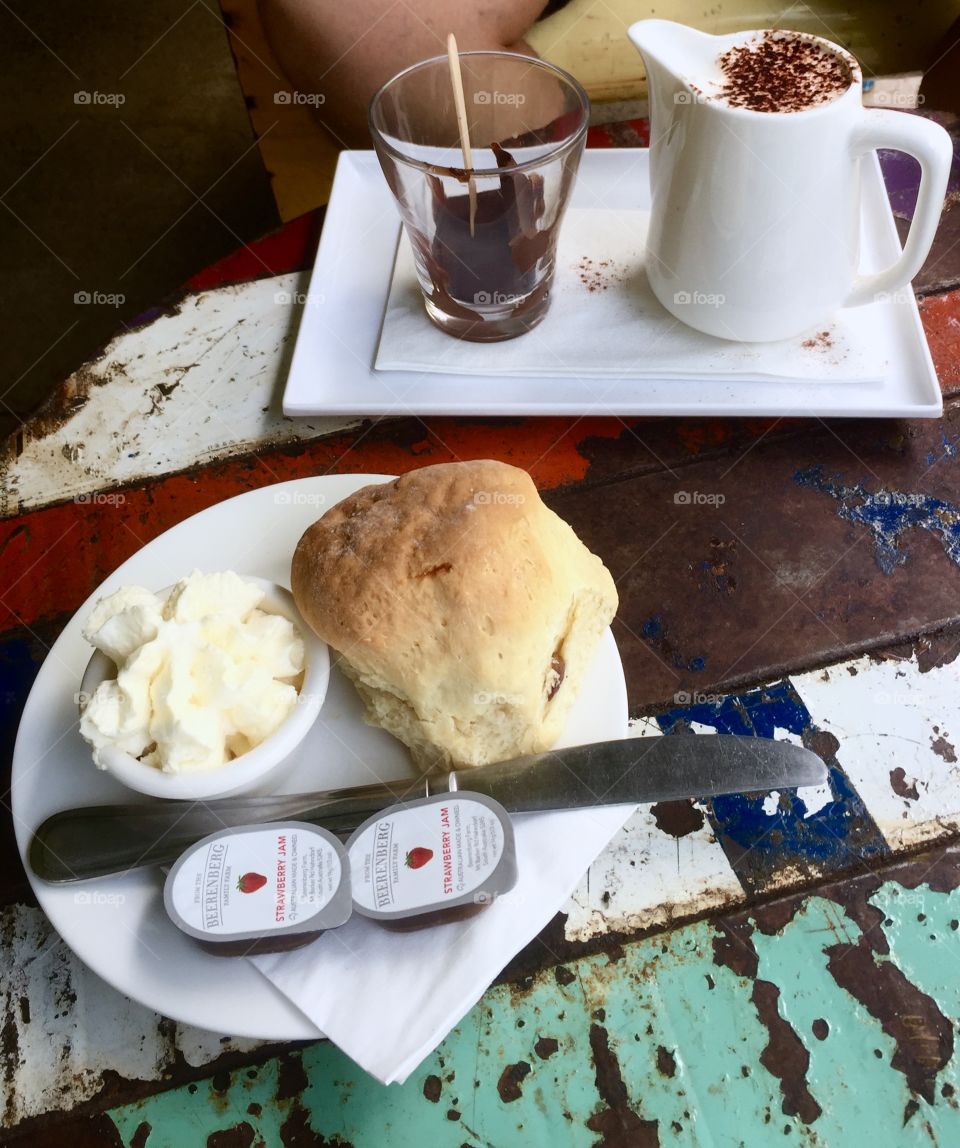 hot chocolate with scone at coffee works mereeba. 