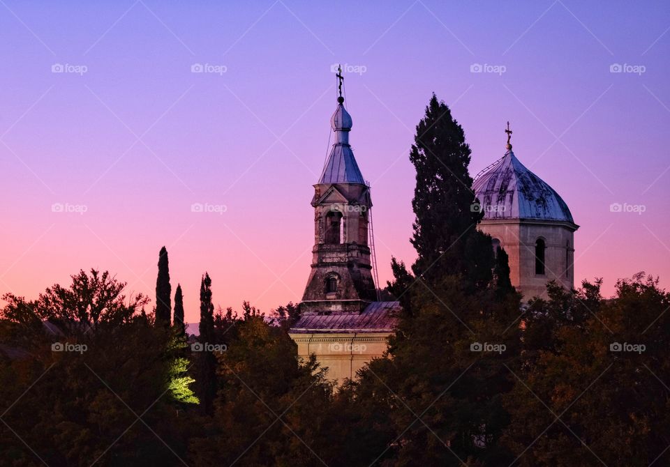 Variety shutter speed training in twilight moment of church in Kutaisi Georgia