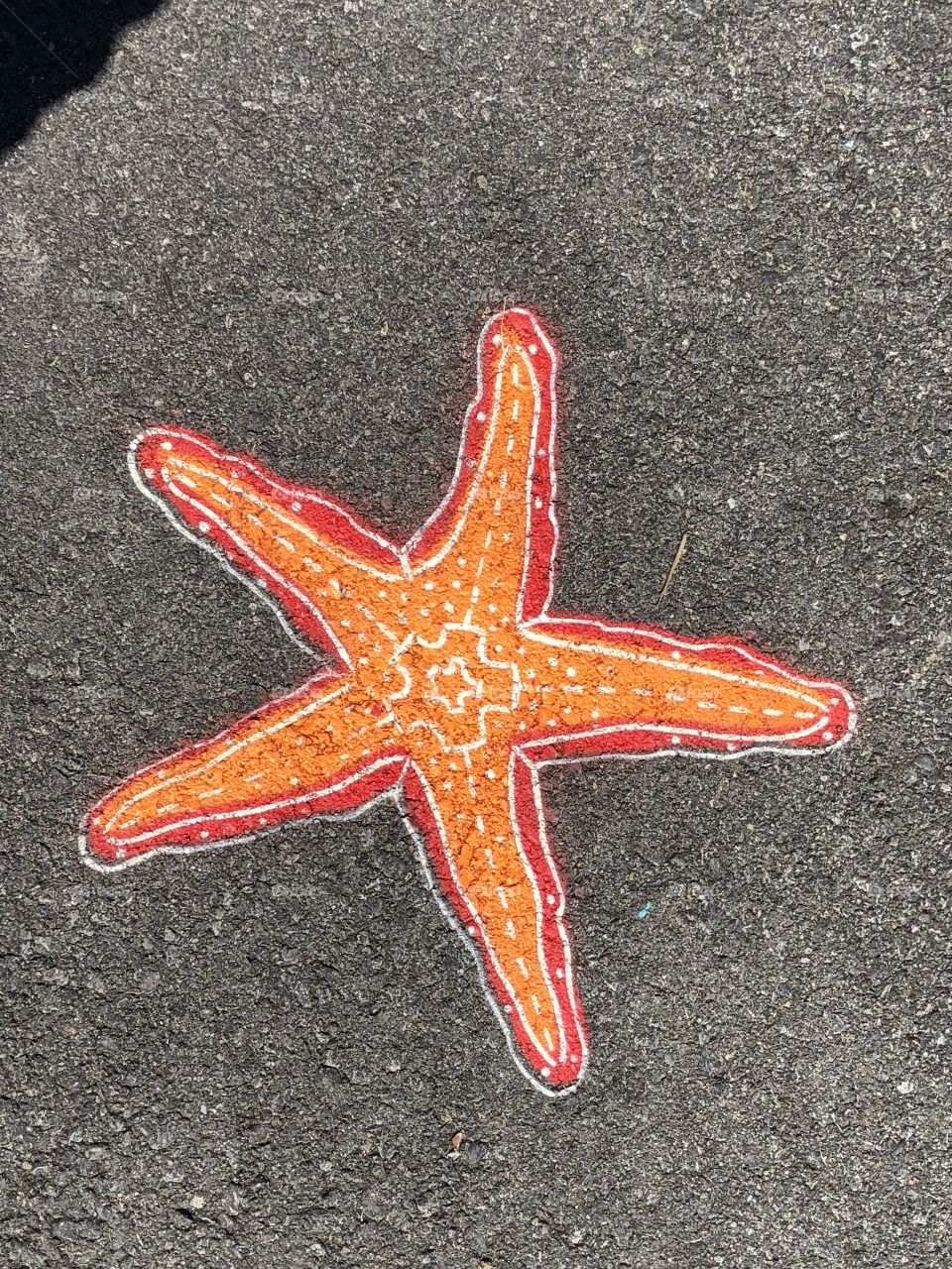 Painted on the ground on a walking path. 