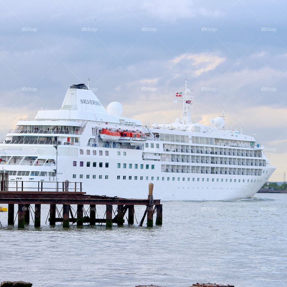 Silver sea cruise ship. A snap I grabbed of the silver sea cruise ship on the route out of London 