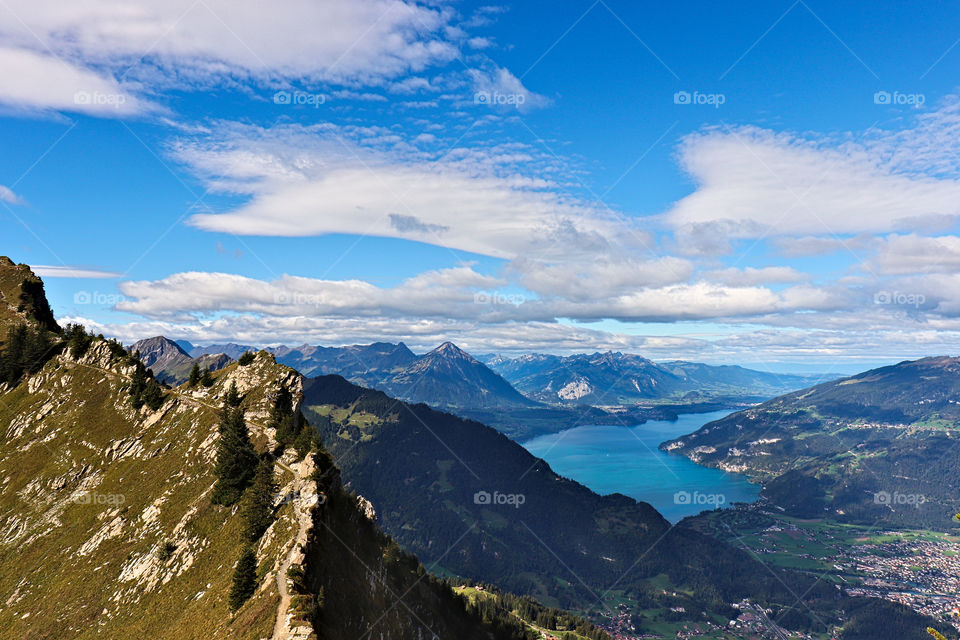 Lake Thun between mountains (Niesen..) seen from Schynige Platte