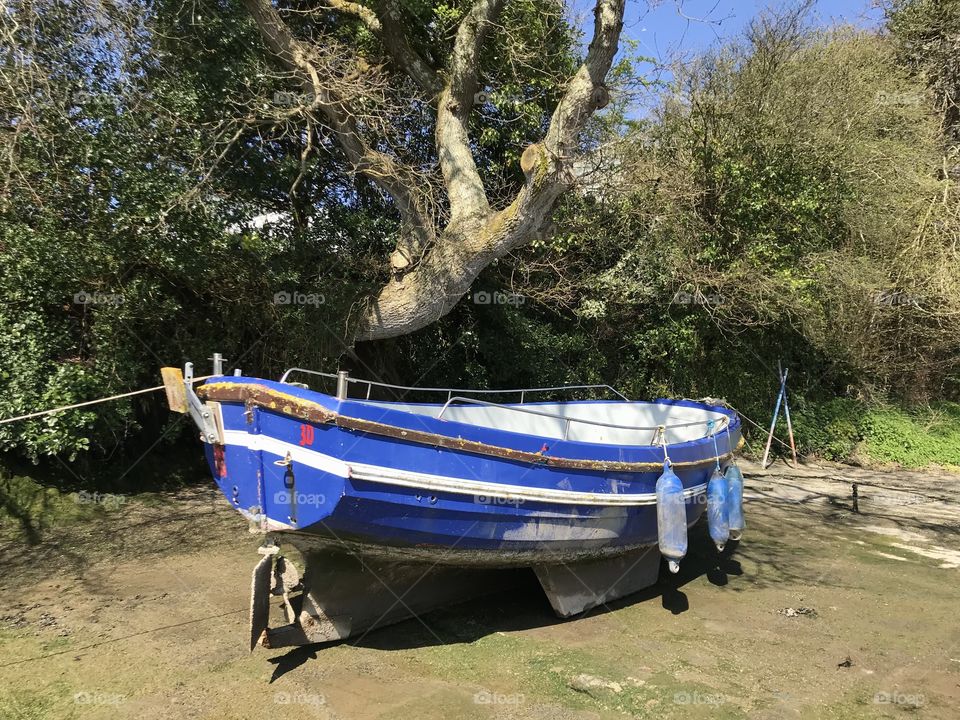 This photo focuses a lovely sailing boat in a central location in Kingsbridge.
