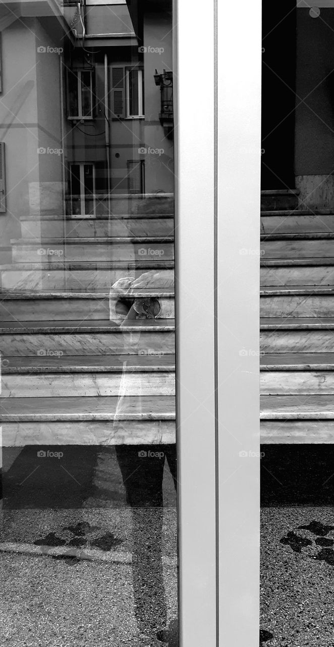 my reflection on the door