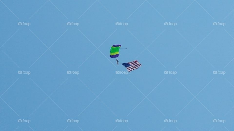 Parachutes Carrying the American Flag