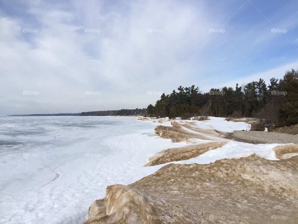 Sand on ice Lake Michigan 