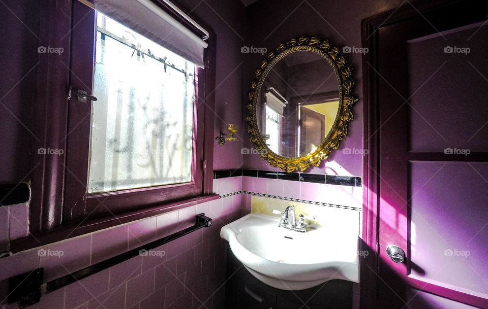 Purple bathroom.