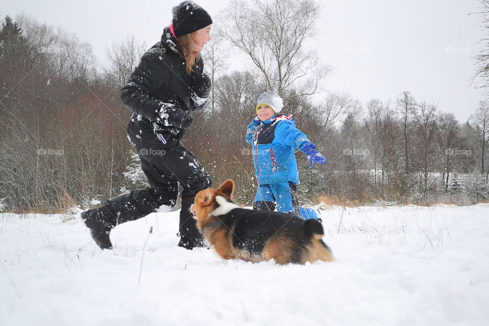 Children having snowball fight