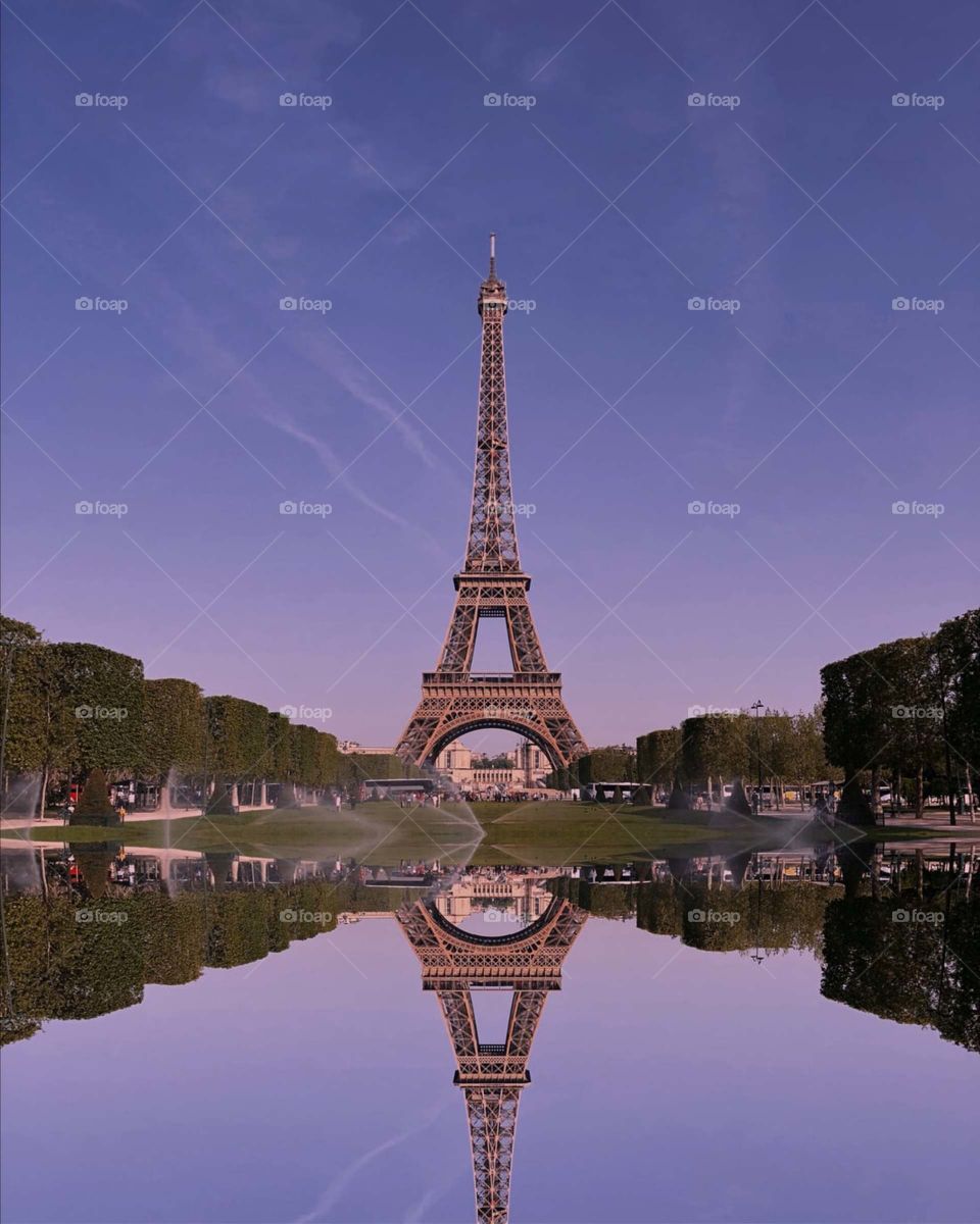 Eiffel Tower reflection on water