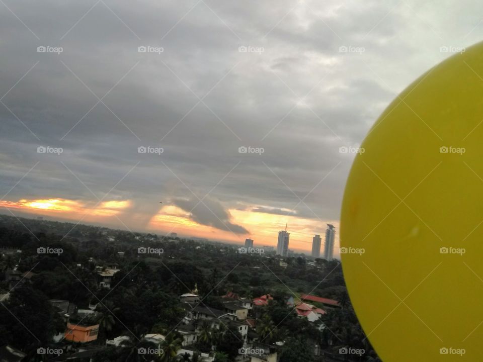 Morning time nature with yellow balloon