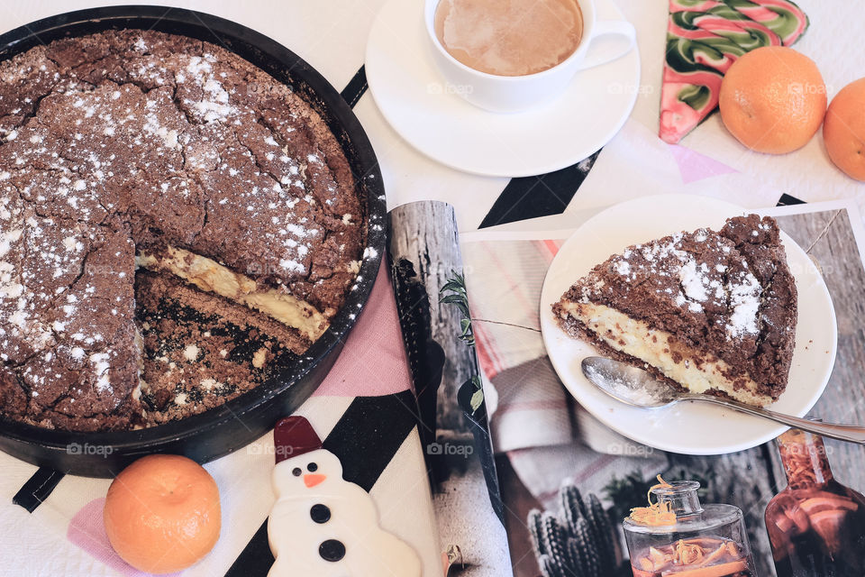 A piece of chocolate pie for Christmas 