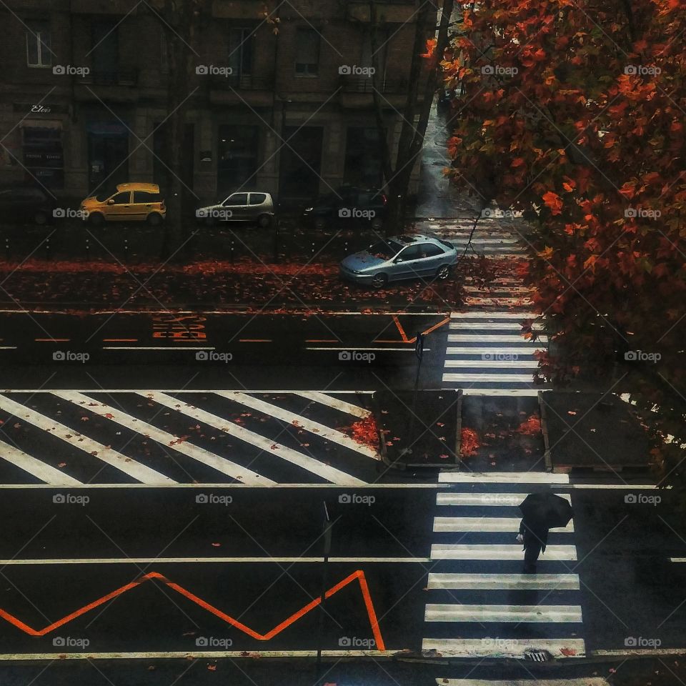 zebra crossing in the city taken from above