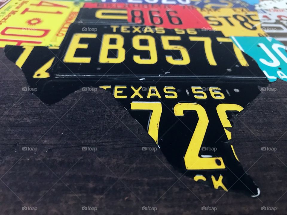 Texas license plate artwork close up.