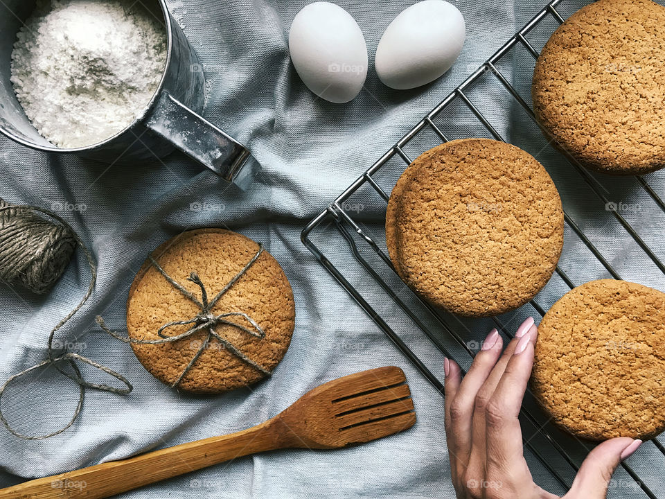 Homemade cookies and ingredients for preparing 