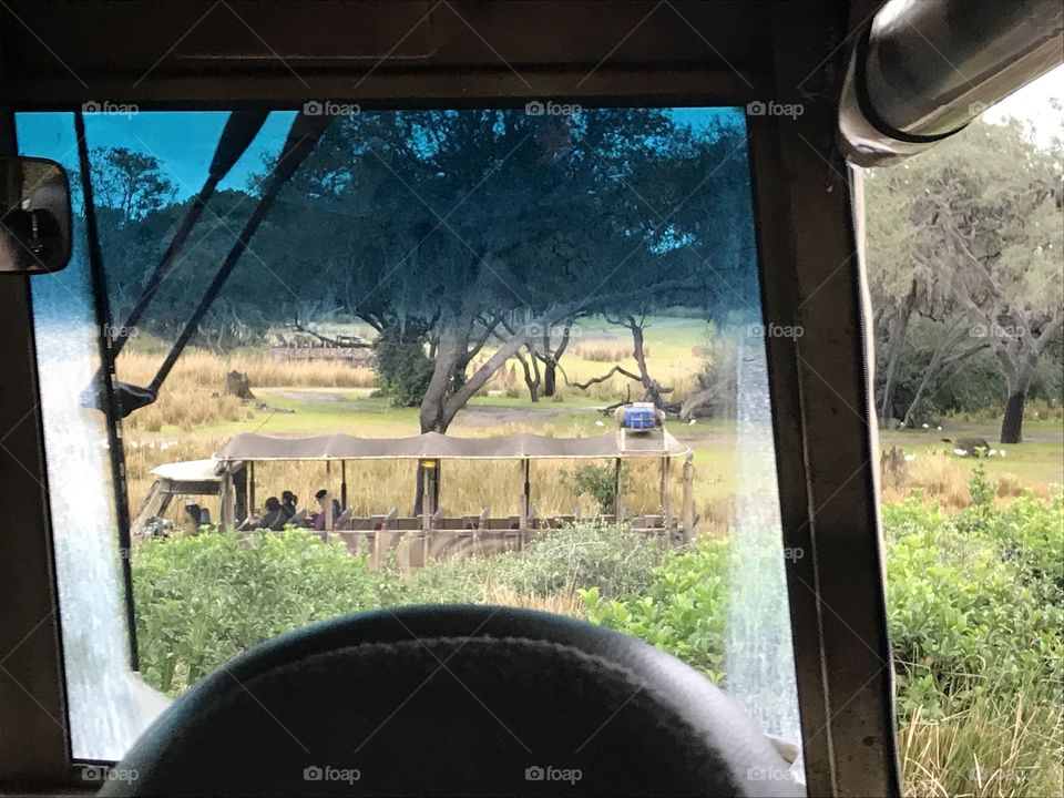 Safari Jeep overlooking a scenic savannah 