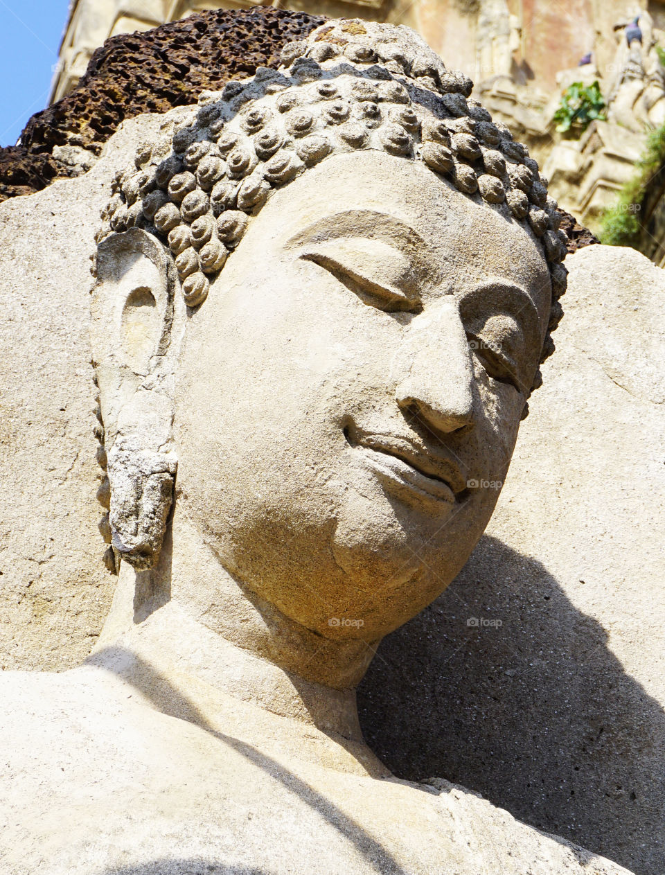 Wat sri satchanalai temple closeup buddha face sculpture , world heritage, Sukhothai, thailand