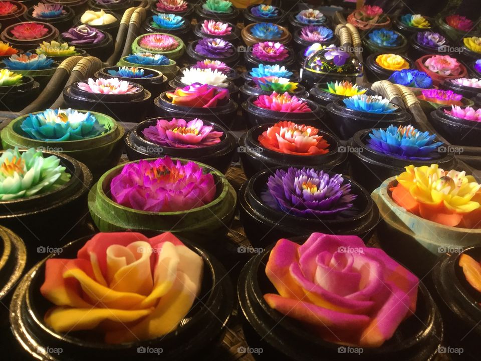 Flowers. Night market in China Xishuangbanna 