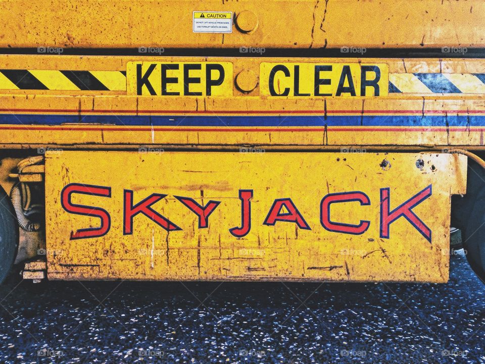 Construction Equipment, Sky Jack, Hydraulic Lift, Airport Equipment, Working, Men Working, Work In Progress, Colorful Words 